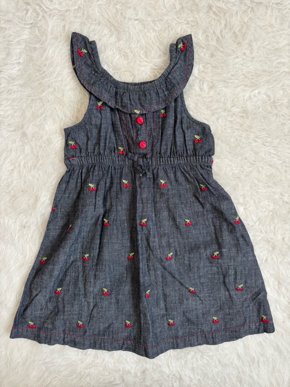Gymboree Girls Navy Chambray Dress with Cherry Embroidery
